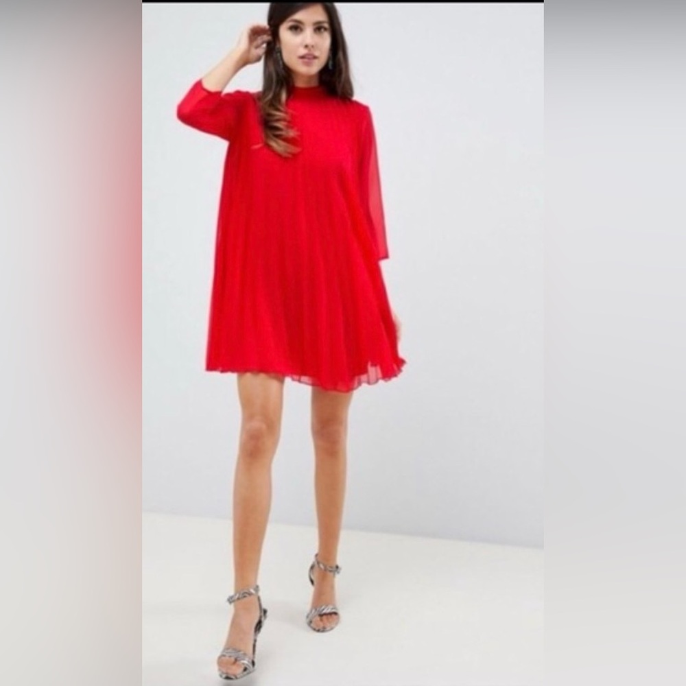 ASOS Red Pleated Dress - Size 12